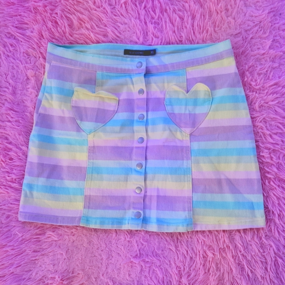 Blackheart Rainbow Pastel Striped Skirt with Heart Pockets